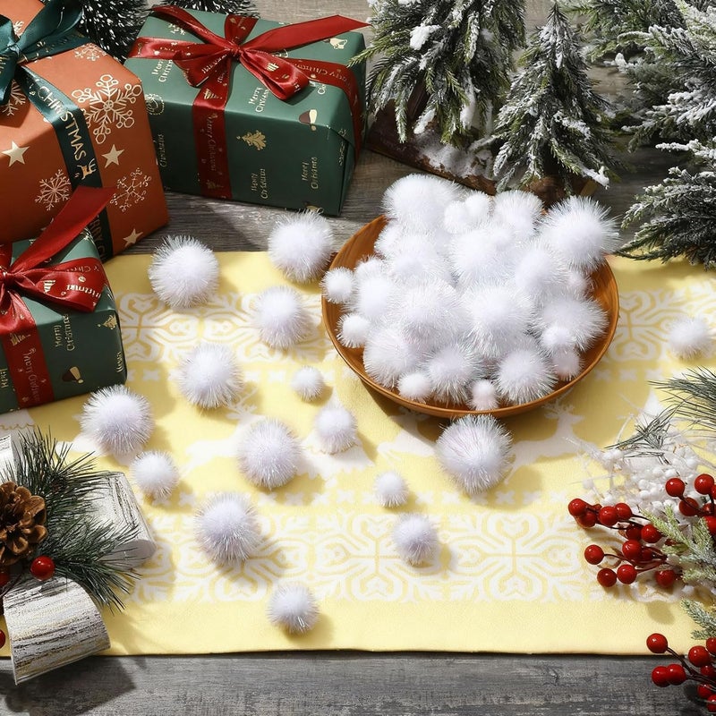 Knitgrip 150 Pcs Large Glitter Tinsel Pom Poms 2.5" 2" 1.4" 1" Christmas Pompom Balls Jumbo Glitter Balls for DIY Craft Making Christmas Decorations(White) - Image 4